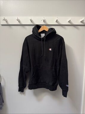 Champion Men’s Black Crewneck Hoodie with Small Logo